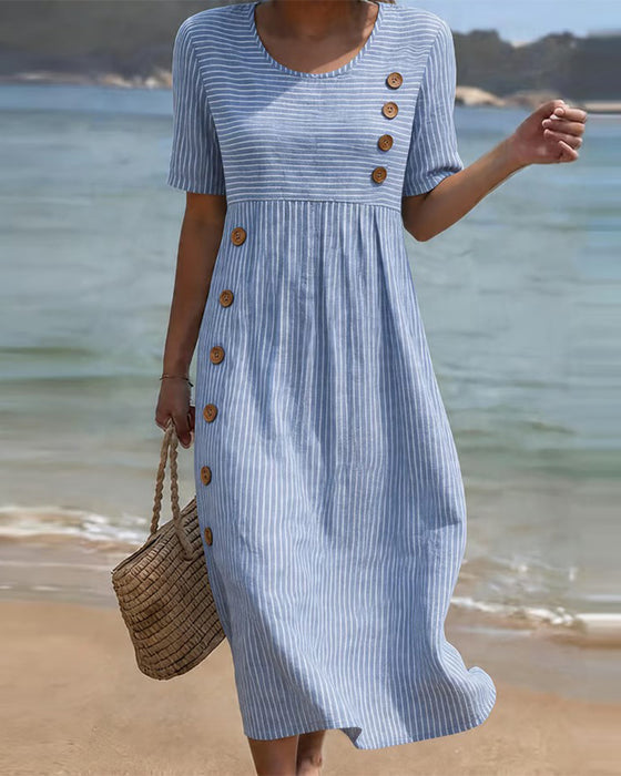Pinstripe Wood Button Dress