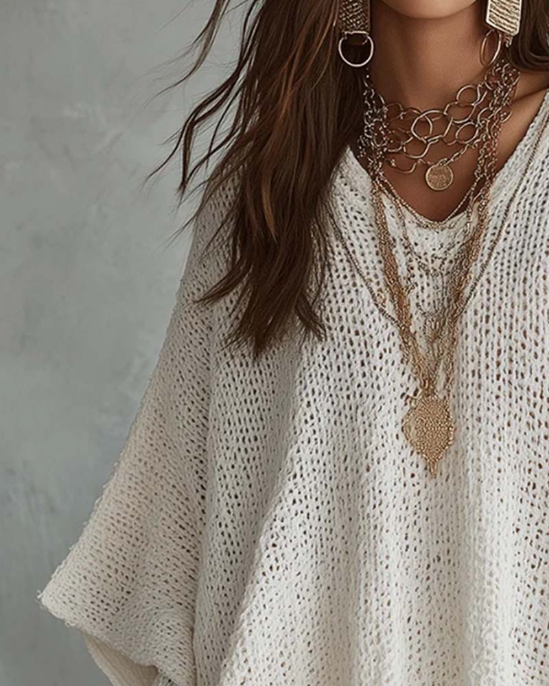 V-Neck Batwing Loose Pullover