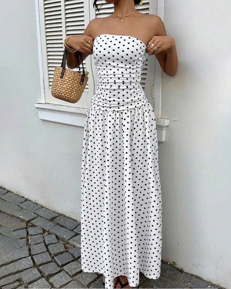 Polka Dot Bandeau A Line Long Dress