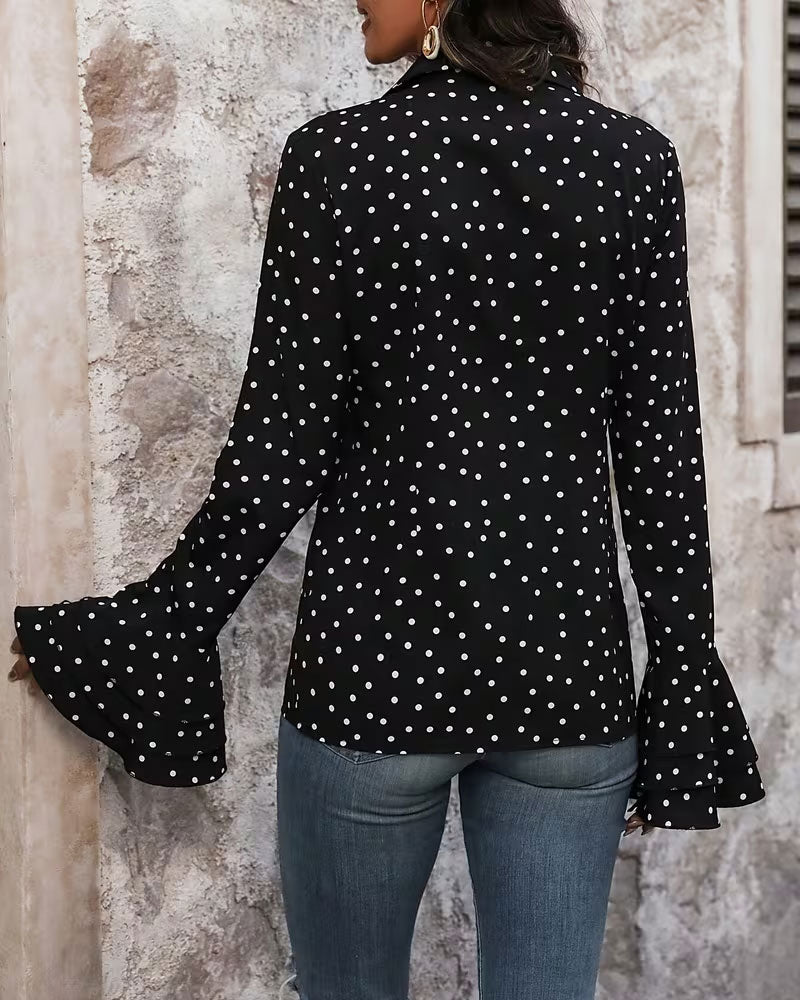Polka Dot Double Layer Bell Sleeve Blouse