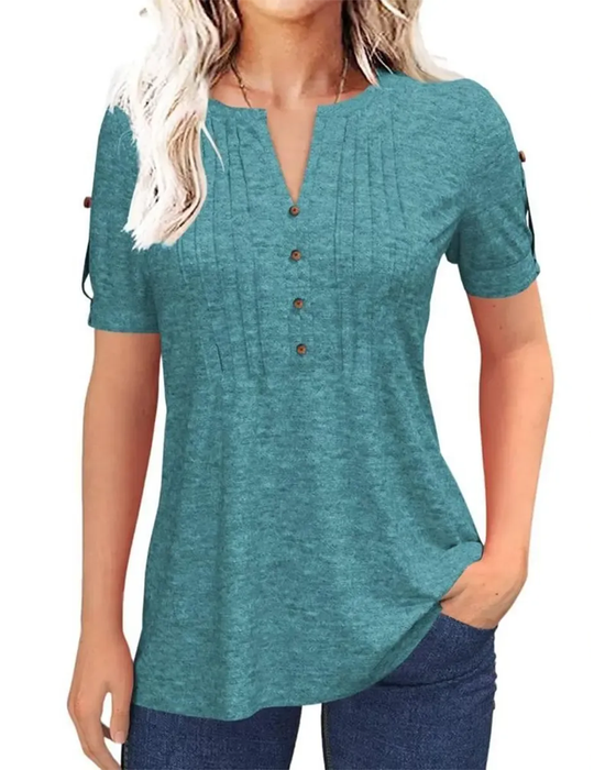 Pleated Henley Short Sleeve T-Shirt