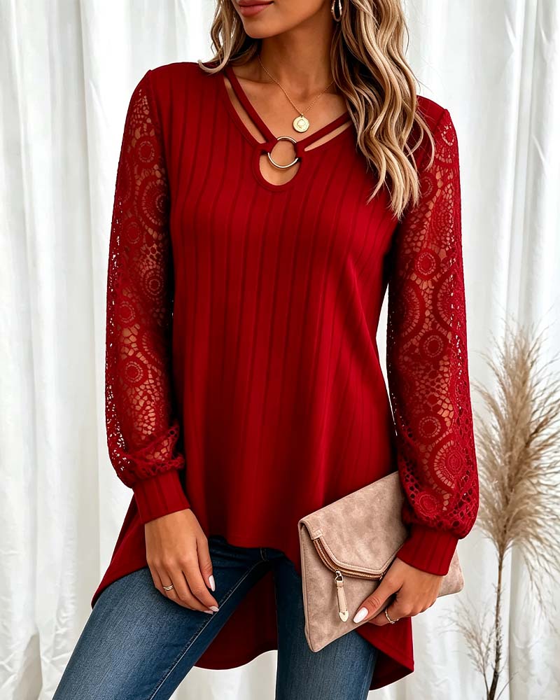 Lace-Trimmed Long-Sleeved Top