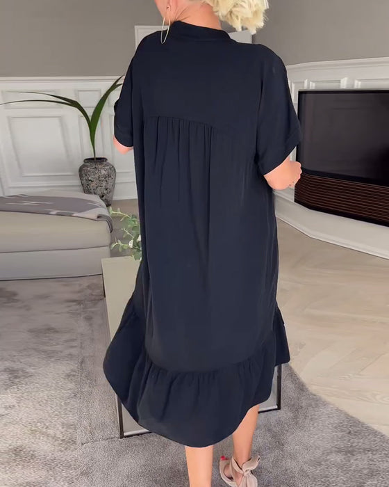 V-neck loose pleated dress
