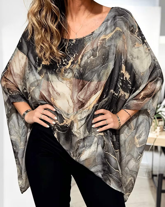 Batwing Sleeve Tie-Dye Loose Blouse