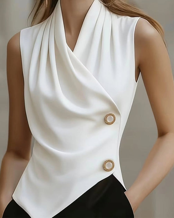 Solid Cross Sleeveless Blouse