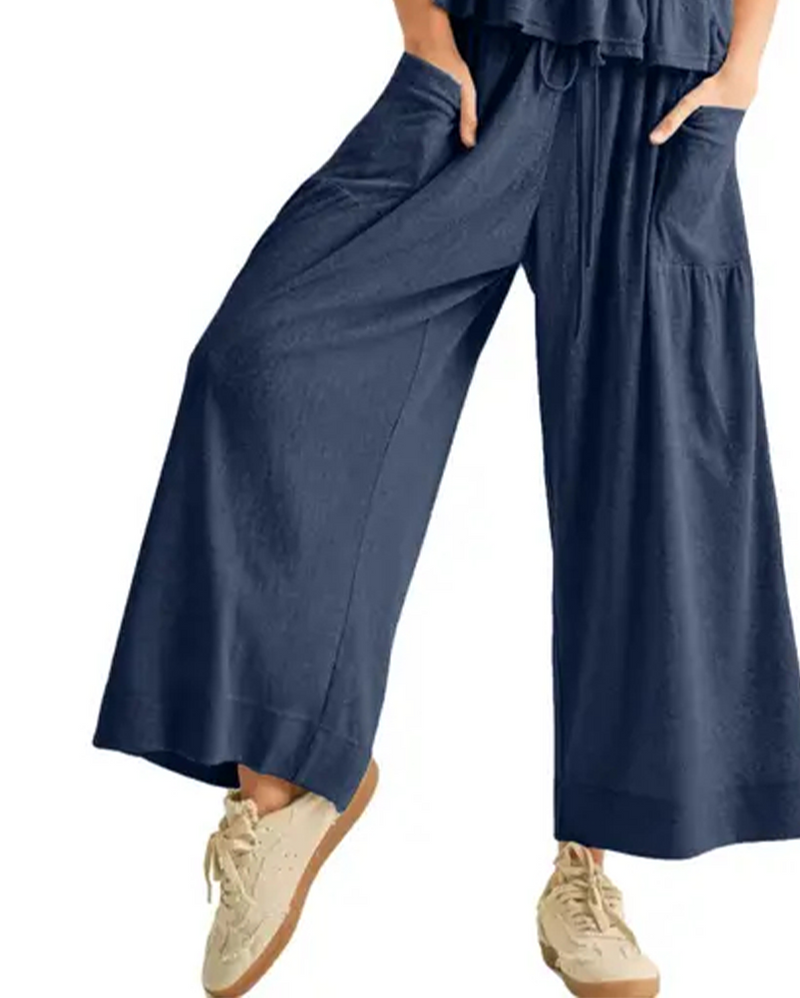 Solid-Color Short-Sleeve Set