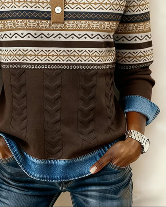 Button-Down Collar Color-Blocked Sweatshirt