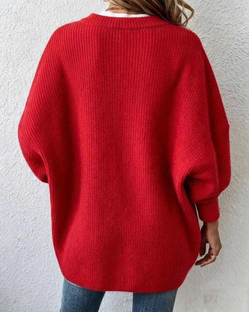 Round Neck Button-Down Irregular Cardigan