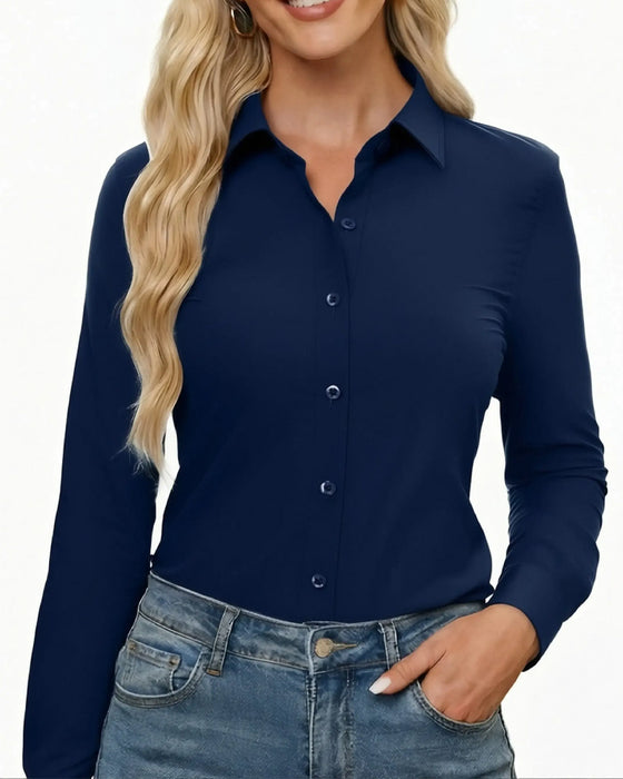 Collar Long Sleeve Solid Casual Shirt