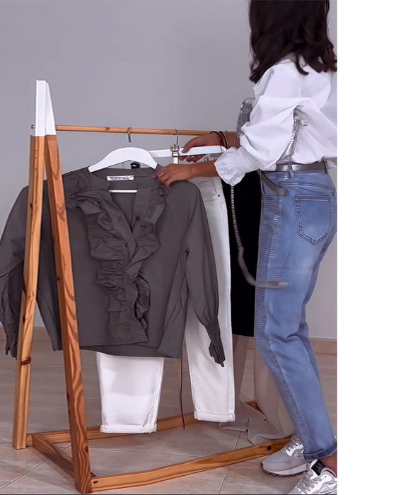 Solid color ruffled stand collar blouses