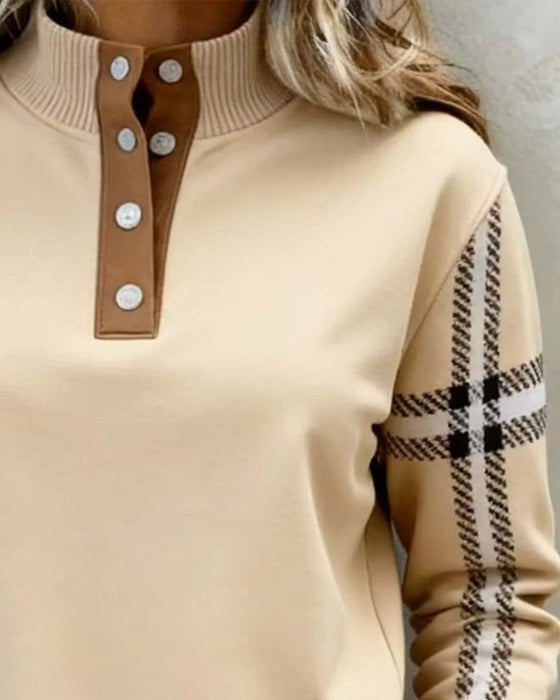 Turtleneck Button Striped Long Sleeve Sweatshirt