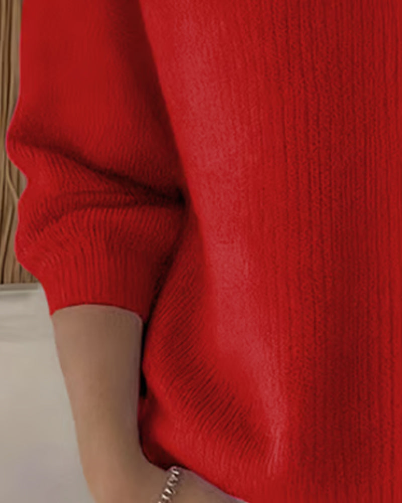 Solid Color Turtleneck Straight Shoulder Jumper