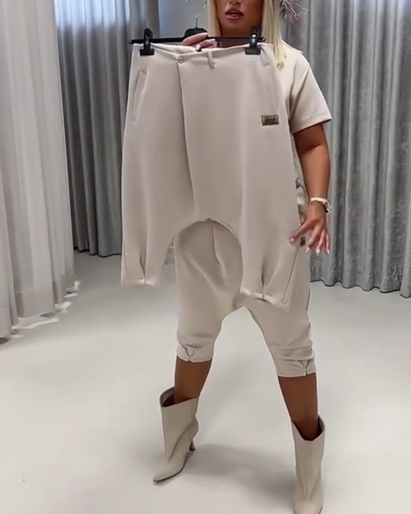 Solid Asymmetrical Design Pocket Harem Pant