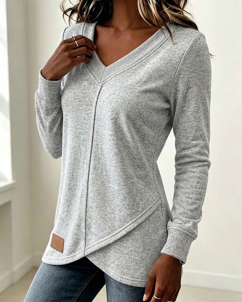 V-Neck Long-Sleeve Cross Asymmetric Sweatshirt