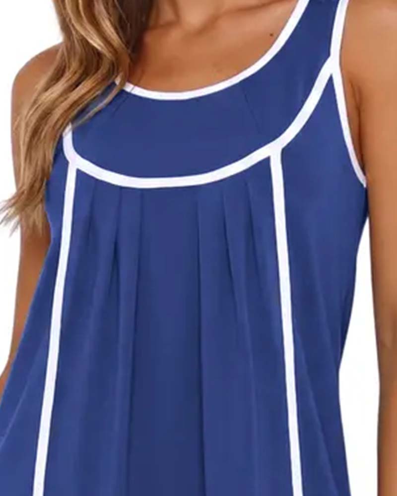 White-Trimmed Color-Blocked Sleeveless Dress