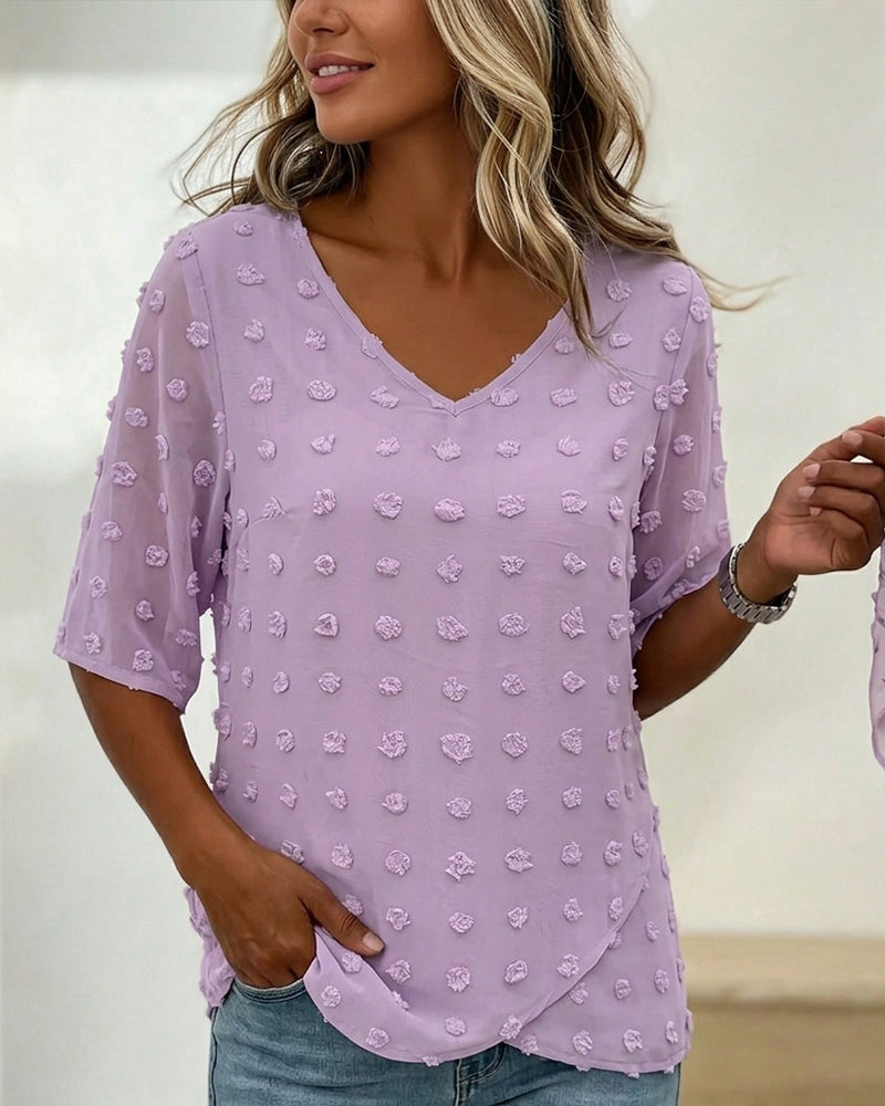 Casual V-Neck Solid Color Blouse