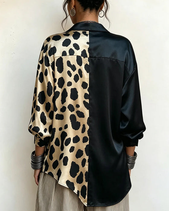 Irregular Leopard Print Buttoned Blouse