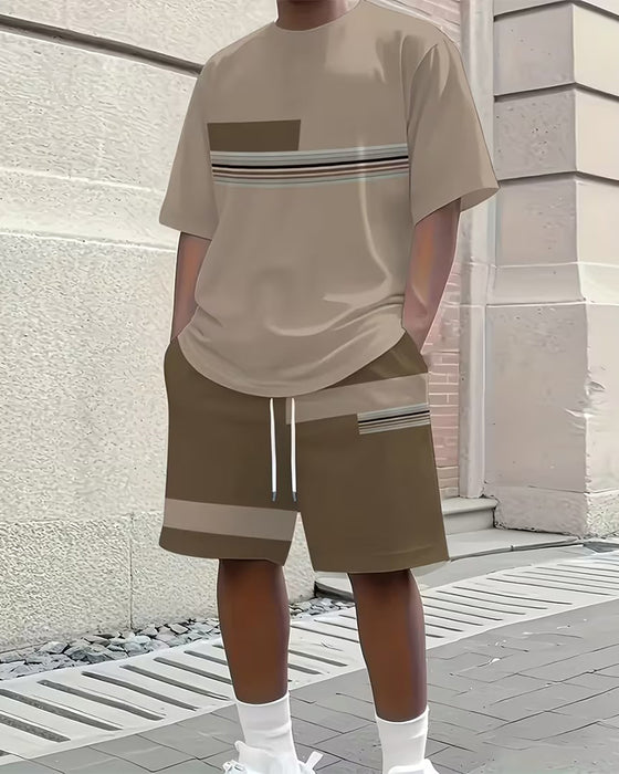 Striped Casual Short Sleeve Set