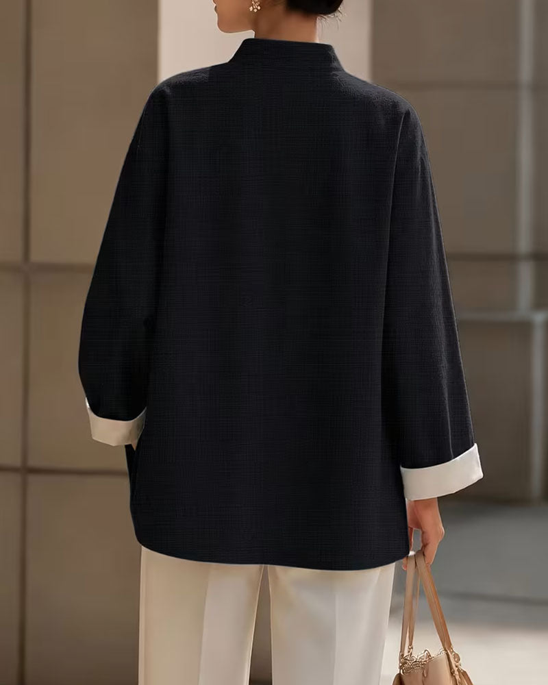 Solid Color Buttoned Stand Collar Coat