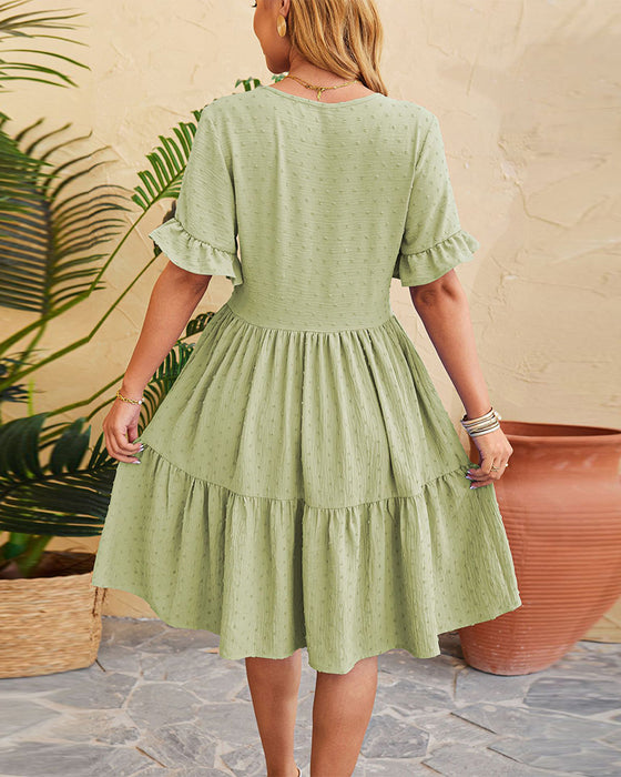 Elegant buttoned ruffled A-line dress