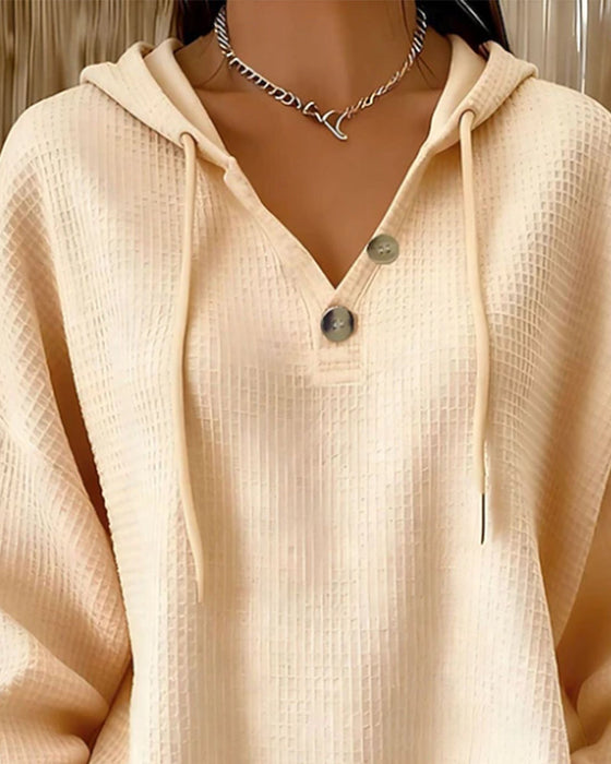Casual Solid Color Drawstring Sweatshirt