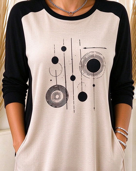 Color-Block Print Casual Top