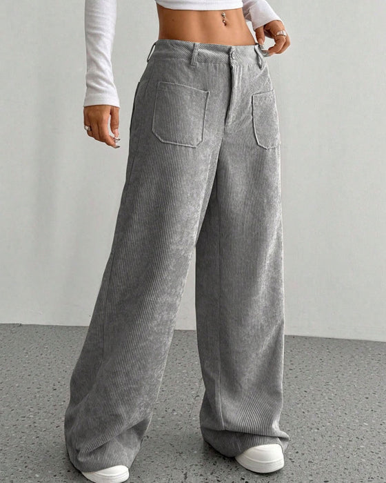 Front Back Pocket Solid Straight Leg Long Pant