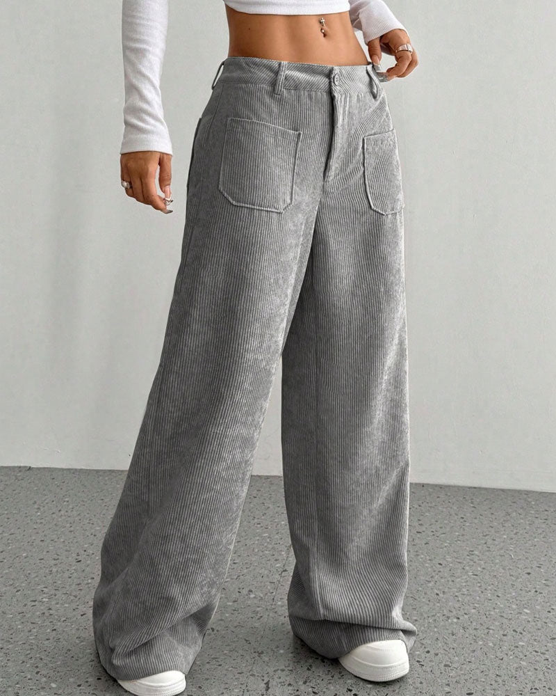 Front Back Pocket Solid Straight Leg Long Pant