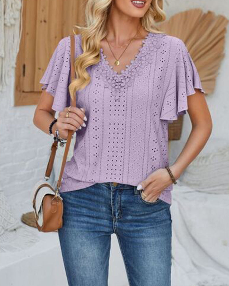 V-Neck Solid Color Blouse
