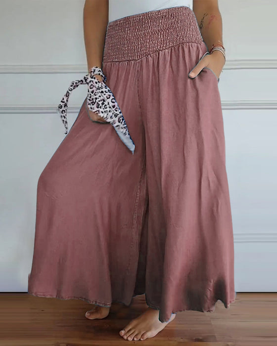 Elastic waist wide leg pants