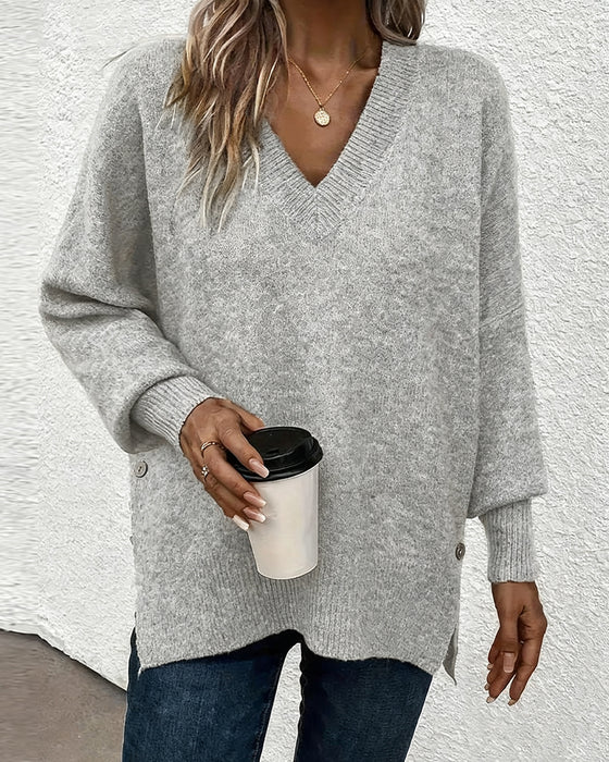 Lantern Sleeve V Neck Jumper