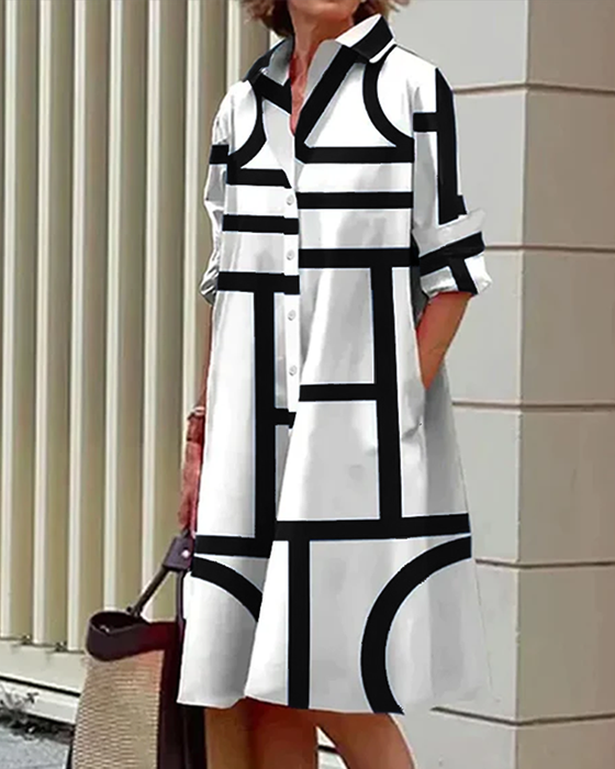 Pocket geometric print dress