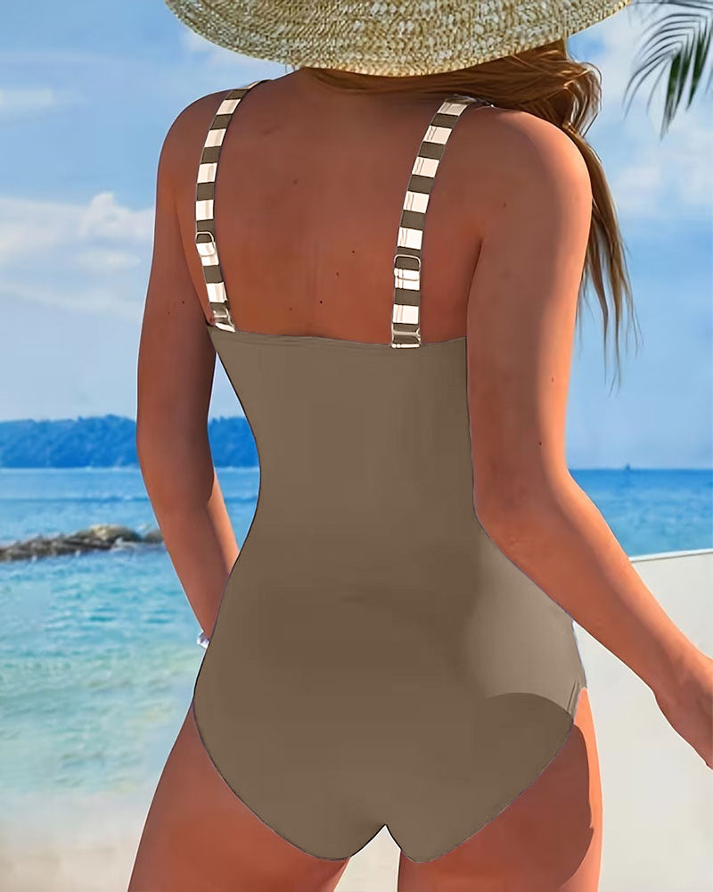 Striped Color-Block One-Piece Swimsuit