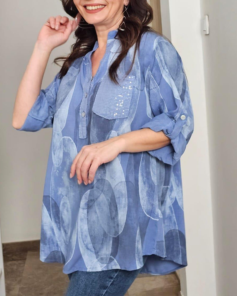 Button-Down Printed Pocket Blouse