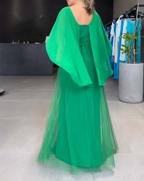 Round Neck A Line Maxi Dress