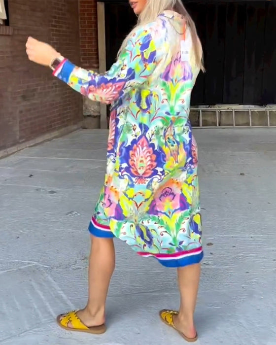 Printed Loose V-Neck Dress