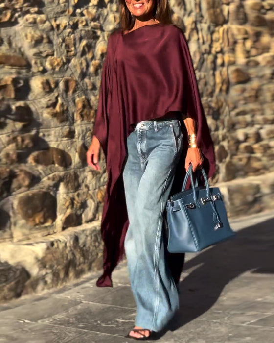 Solid color batman irregular blouse