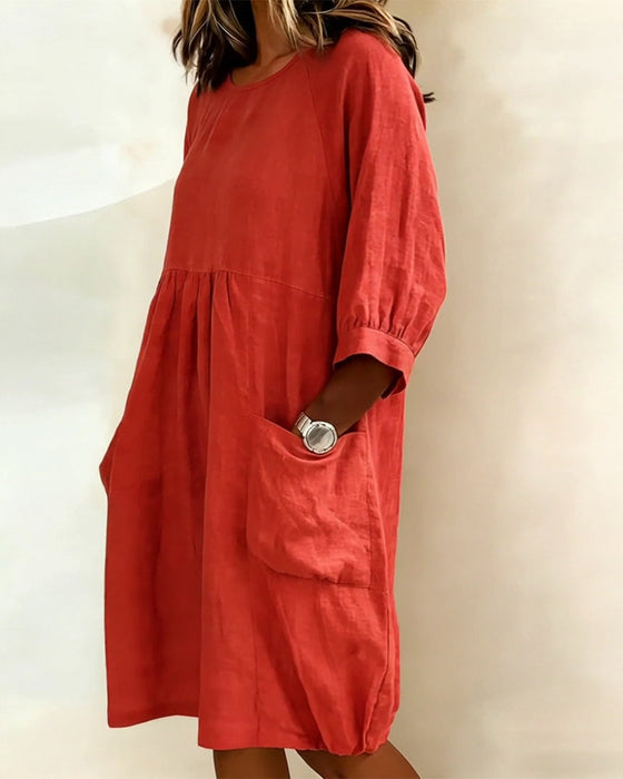 Three-Quarter Sleeve Loose Dress