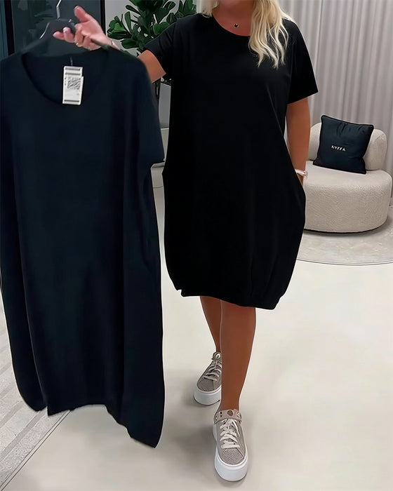 Short Sleeve Round Neck Loose-Fit Dress