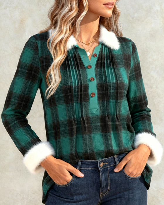 Plush Plaid Collared Shirt