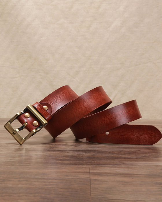 Vintage Distressed Top-Grain Leather Belt
