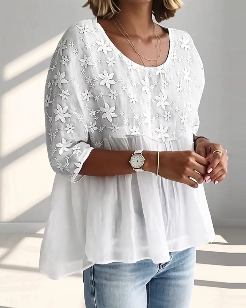 Half Sleeve Round Neck Lace Top