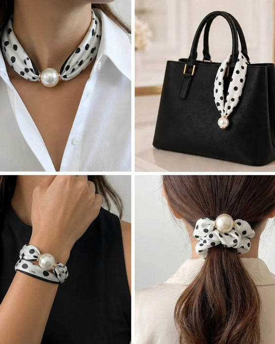 Long Pearl-Embellished Silk Necklace