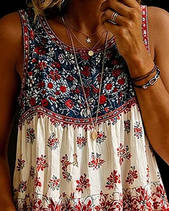 Sleeveless Crew Neck Bohemian Tank Top