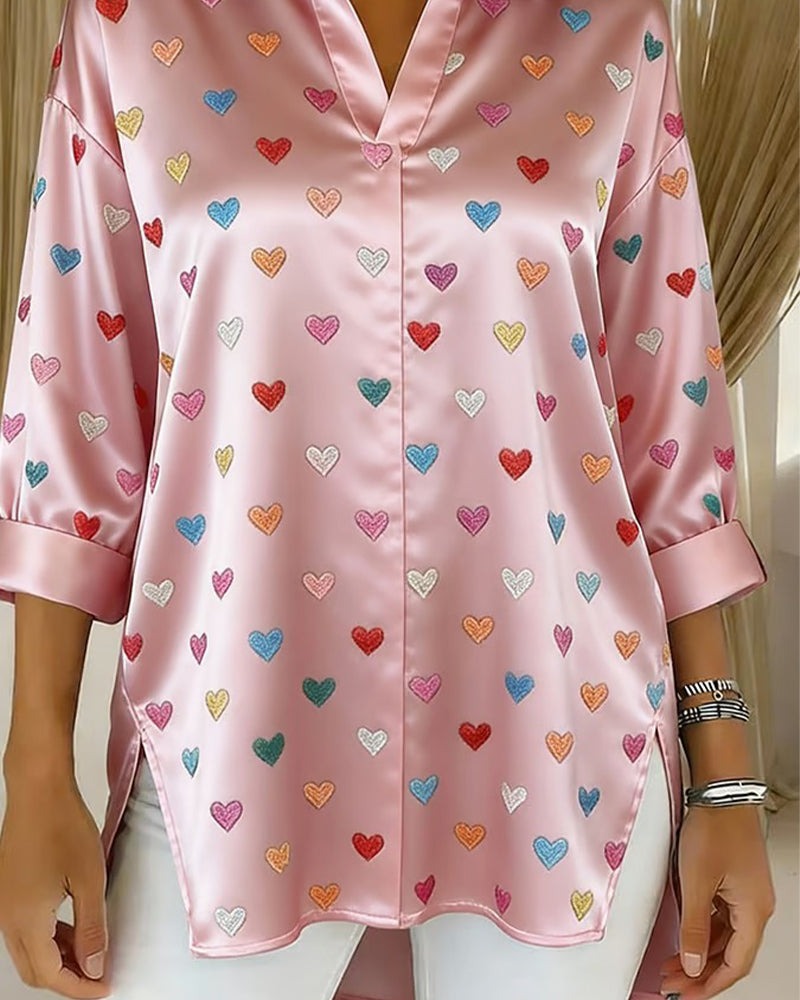 Three-Quarter Sleeve Lapel Love Blouse