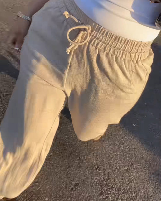 Drawstring Elastic Waist Casual Long Pants
