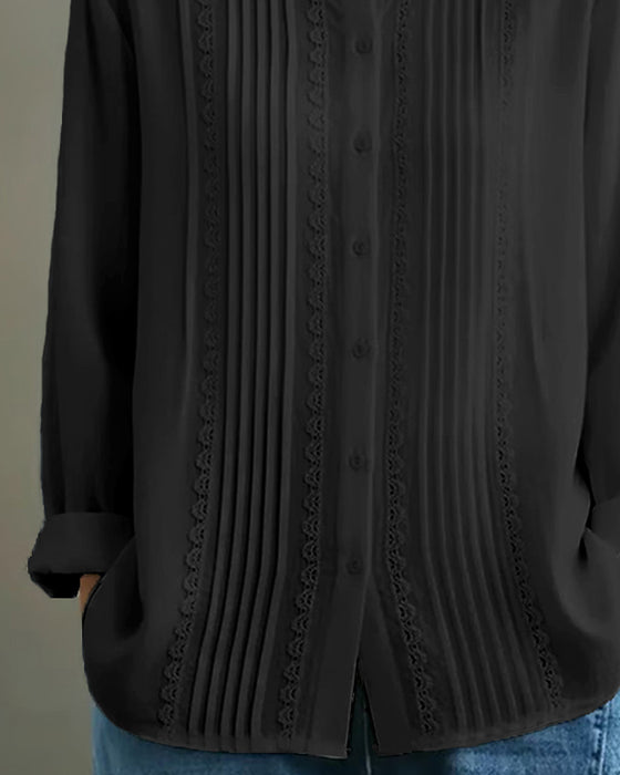 Doll Collar Solid Color Long-Sleeved Shirt