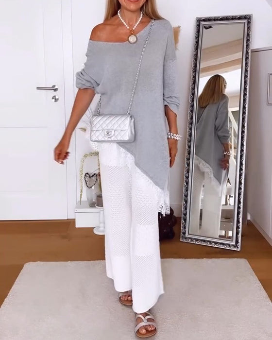 Off-Shoulder Hem Irregular Pullover