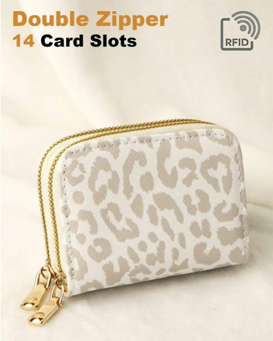 Rfid Blocking Card Holder Double Zipper Wallet