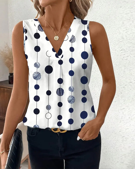 Casual Polka Dot Print Sleeveless T-Shirt